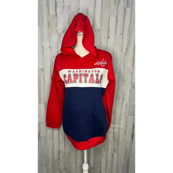NWT NHL Washington Capitals Red/Navy Pullover Hoodie‎ Sweatshirt Kids Large - Picture 1 of 4